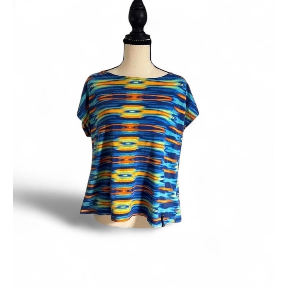 Lauren Active Ralph Lauren Womens XL Blue Orange Ikat Print Cotton T-Shirt Top